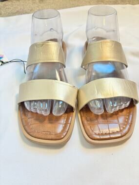 Zuffymona Gold Double Strap Slide Sandals Croc Footbed Womens 10 NWT